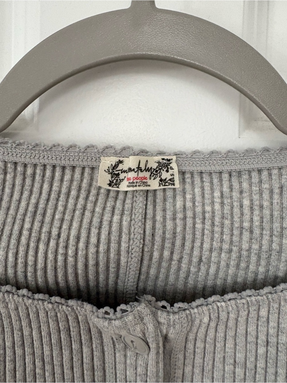 Free People Ribbed Short-Sleeve Button-Front Top - Gray - Picture 2 of 4
